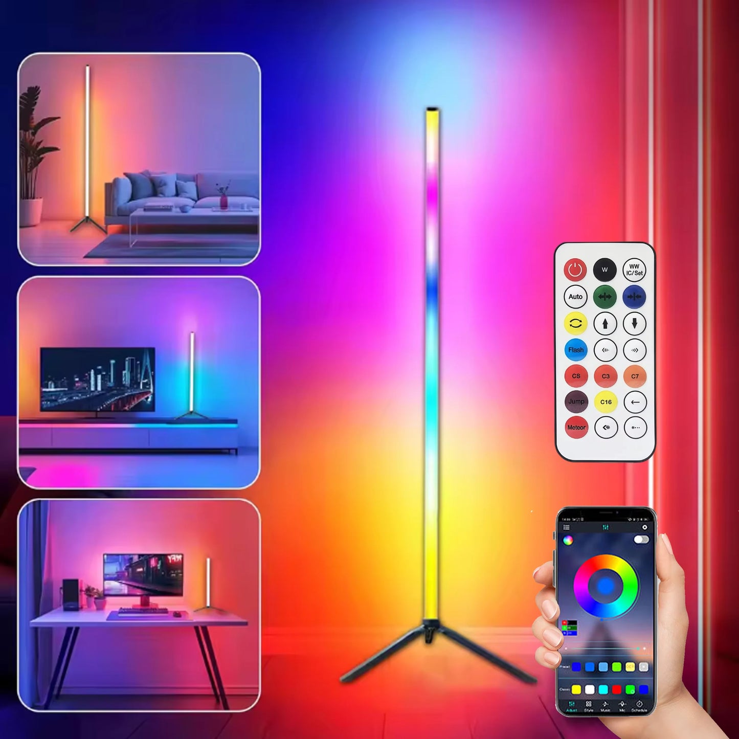 RGBIC Corner Floor Lamp — Color Changing LED with App & Remote